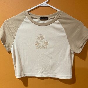 SHEIN Tan and Cream Crop Top with Mushroom Design